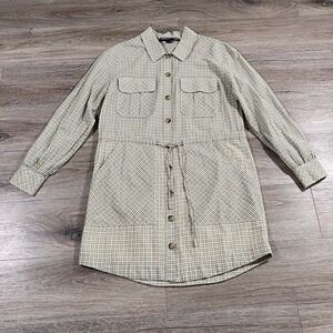 Veronica Beard Women's Shirt Dress Alyse Check Button Down Tie Waist M Green